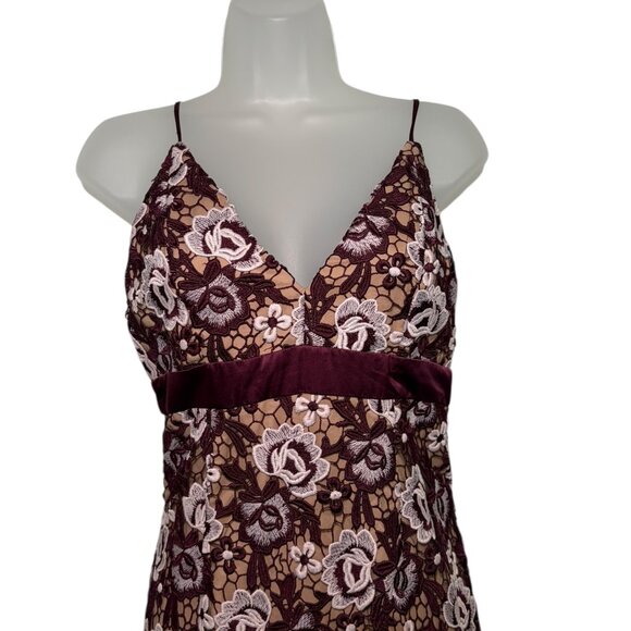 Bardot Burgundy Lace Sheath Dress Size Small Floral Cocktail Y2K - Picture 5 of 7